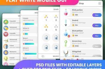 Flat white, minimalistic GUI – 4k, over 200 PNG files – Free Download