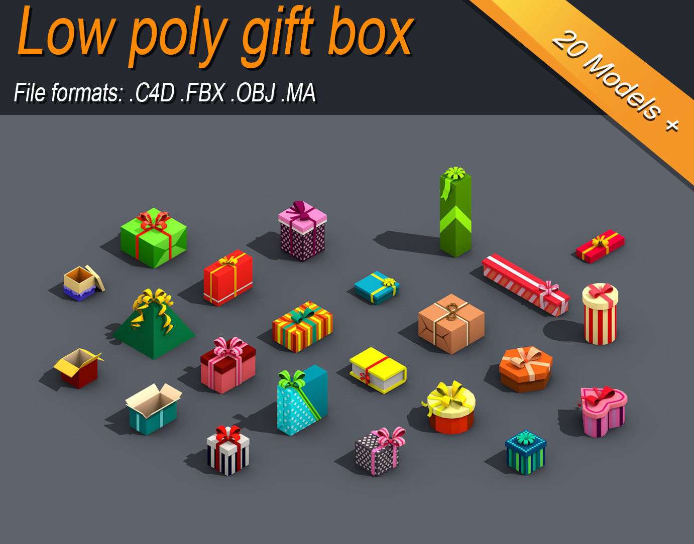 Low Poly Gift Box. Low Poly Gift. Lowpoly Gift Box Dress. Asset collection