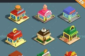Low Poly Stores House ver 2 Isometric Low-poly 3D model – Free Download