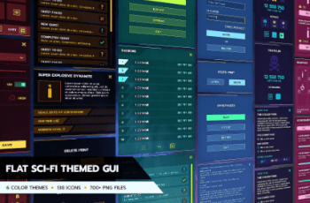 Scifi / Modern flat themed GUI / UI kit – over 700 PNG files + PSD, AI sources – Free Download