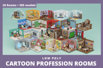 Low Poly Cartoon Profession Rooms – Free Download